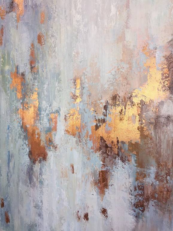 Leaf Original Handmade Golden Grey Abstract Canvas Artwork WE955